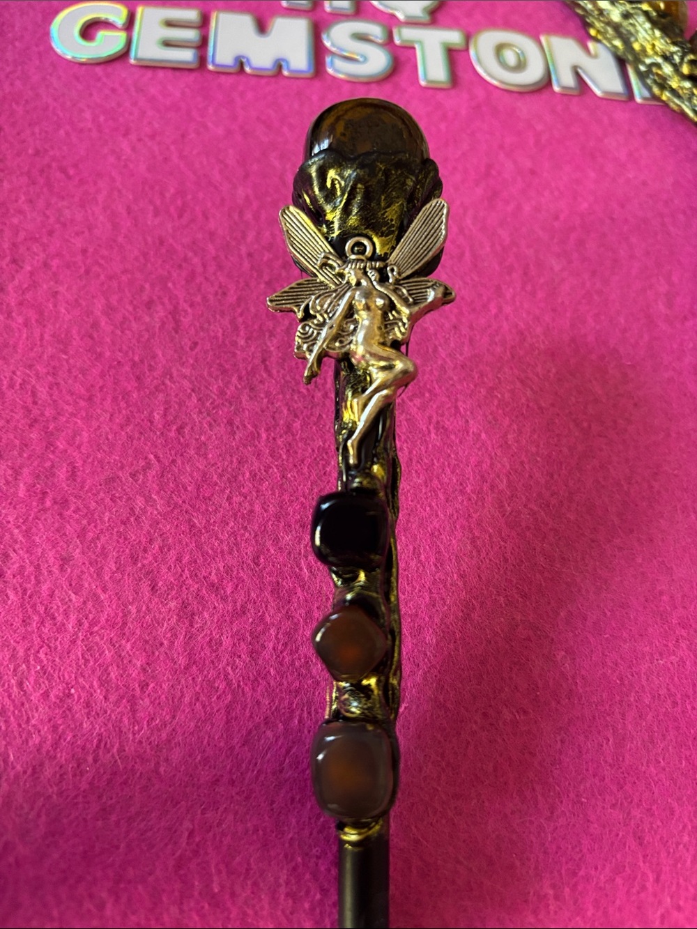 Gold Fairy Crystal Magic Wand with Brown Gem Accents